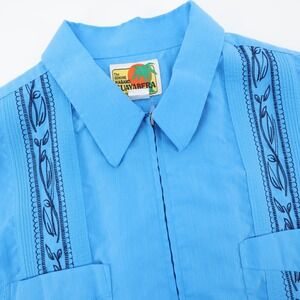Vintage Genuine Haband Guayabera Button Down Shirt Zip Front Blue Mens XXL